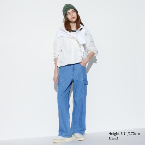 Хлопковые штаны карго UNIQLO 1159810972 (Синий, S)