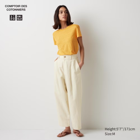 Стильные льняные штаны UNIQLO 1159814741 (Бежевый XL)