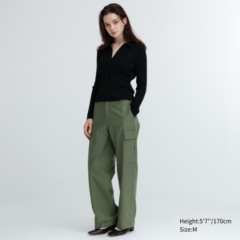 Широкие прямые брюки-карго UNIQLO 1159814947 (Зеленый XL)