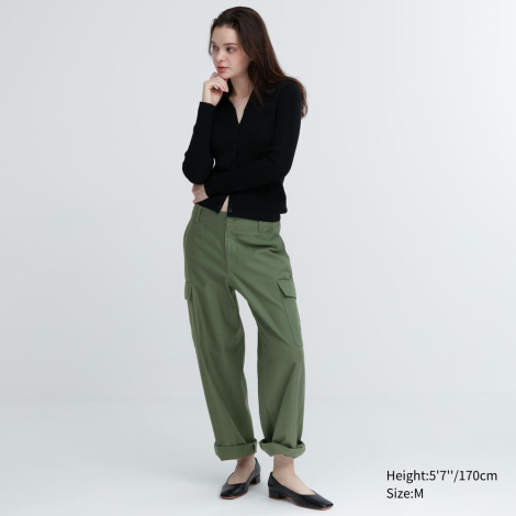 Широкие прямые брюки-карго UNIQLO 1159826957 (Зеленый L)