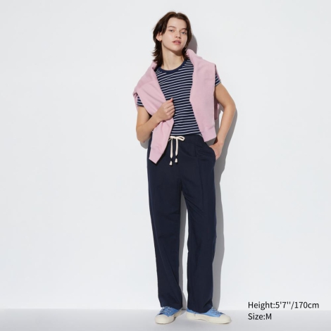 Легкие брюки из льняной смеси UNIQLO 1159815474 (Синий XL)