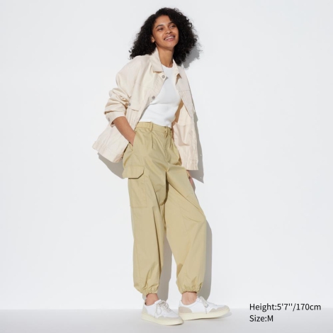 Стильные легкие штаны UNIQLO карго 1159816148 (Бежевый XS)