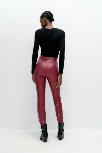 Штани ZARA з екошкіри 1159820605 (Червоний M)
