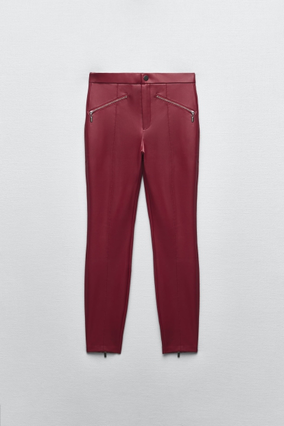 Штани ZARA з екошкіри 1159820605 (Червоний M)