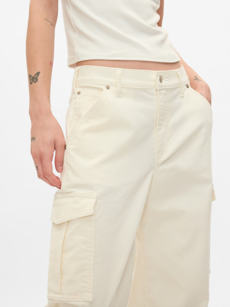 Женские вельветовые брюки-карго GAP 1159836306 (Молочный 32)