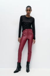 Штани ZARA з екошкіри 1159820605 (Червоний M)