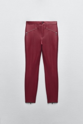 Штани ZARA з екошкіри 1159820605 (Червоний M)