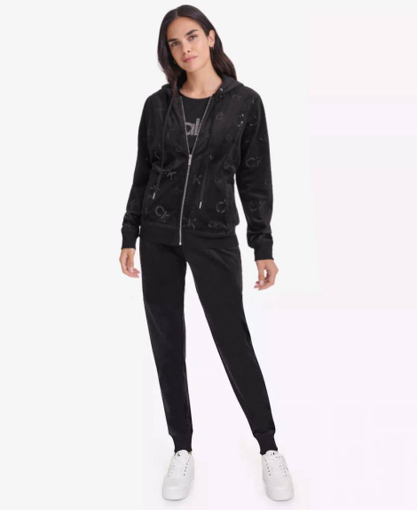 Женский велюровый костюм Calvin Klein толстовка и джоггеры 1159837489 (Черный S)