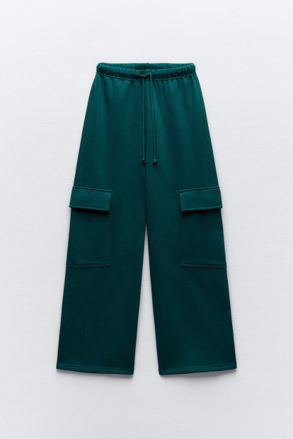 Спортивные штаны-карго ZARA 1159800728 (Зеленый, S)