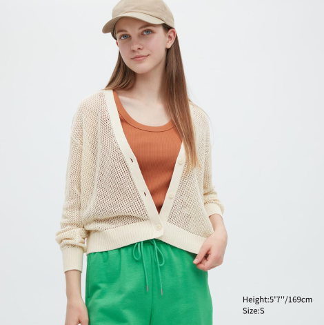 Женский сетчатый короткий кардиган UNIQLO кофта 1159779371 (Молочный, L)