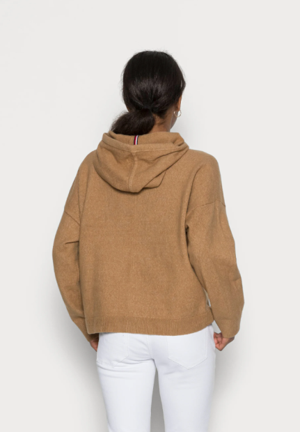 Женский теплый вязаный свитер Tommy Hilfiger с капюшоном 1159785078 (Коричневый, XL)