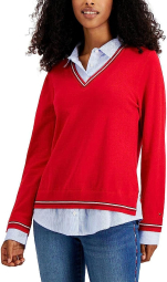 Женский свитер-рубашка Tommy Hilfiger кофта 1159782520 (Красный, L)