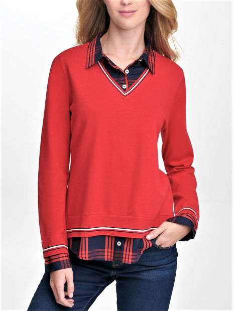 Женский свитер-рубашка Tommy Hilfiger кофта 1159762399 (Красный, M)