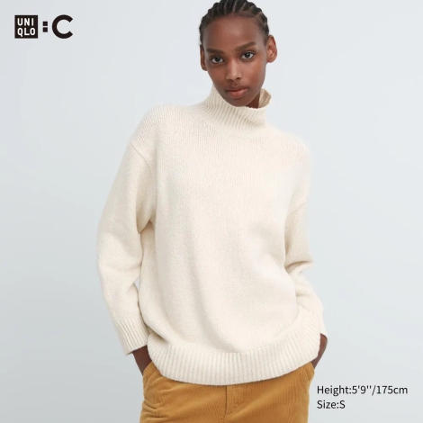 Вязаный свитер UNIQLO с высоким воротником 1159800532 (Белый, XS)