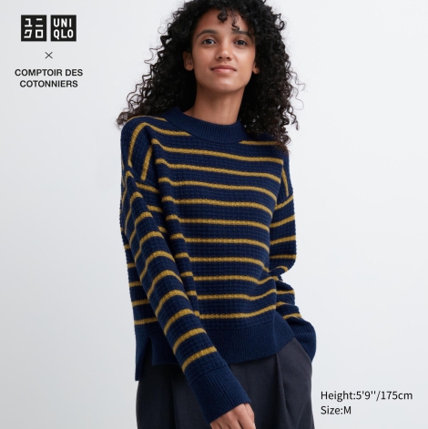 Вязаный свитер UNIQLO из шерсти 1159801263 (Синий, XS)