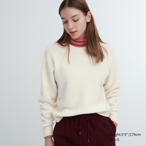 Вязаный свитер UNIQLO из шерсти 1159802767 (Молочный, XS)