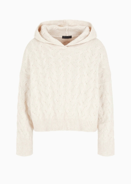 Женский вязаный свитер Armani Exchange с капюшоном 1159806740 (Молочный, S)