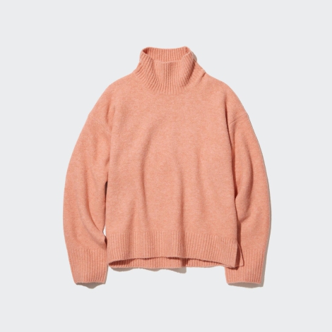 Вязаный свитер UNIQLO с высоким воротником 1159805847 (Розовый, M)