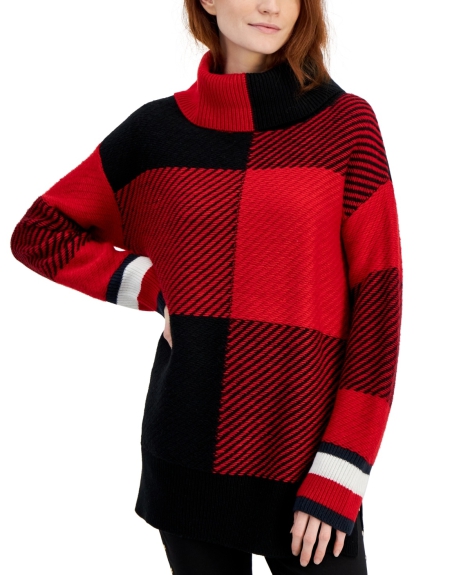 Женский вязаный свитер Tommy Hilfiger c высоким воротником 1159810250 (Красный, M)