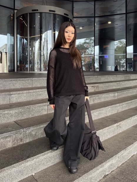 В'язаний светр сітчастий UNIQLO 1159820594 (Чорний XL)
