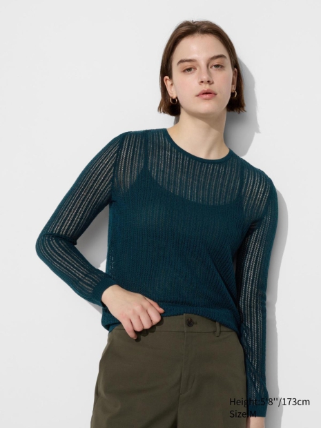 В'язаний мереживний светр UNIQLO 1159822414 (Зелений XS)