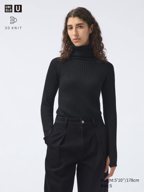 Вязаный свитер UNIQLO c высоким горлом 1159826274 (Черный M)