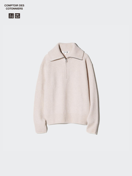 Свитер на полумолнии UNIQLO из шерсти 1159831587 (Бежевый M)