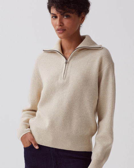 Свитер на полумолнии UNIQLO из шерсти 1159831587 (Бежевый M)