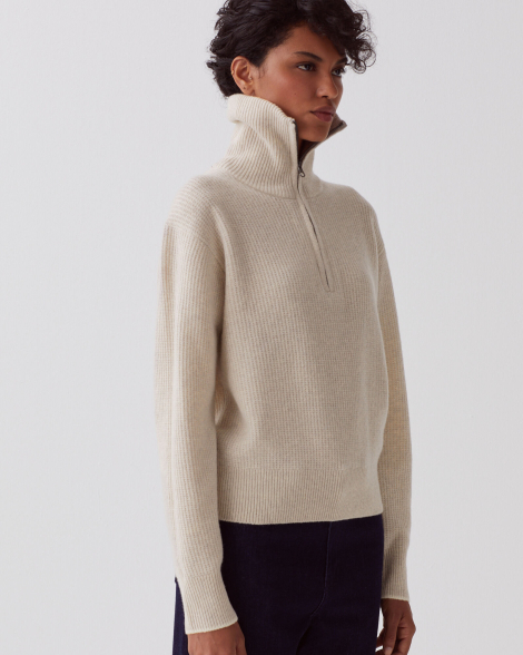 Свитер на полумолнии UNIQLO из шерсти 1159831587 (Бежевый M)