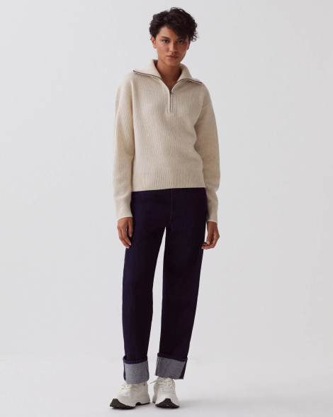 Свитер на полумолнии UNIQLO из шерсти 1159831587 (Бежевый M)