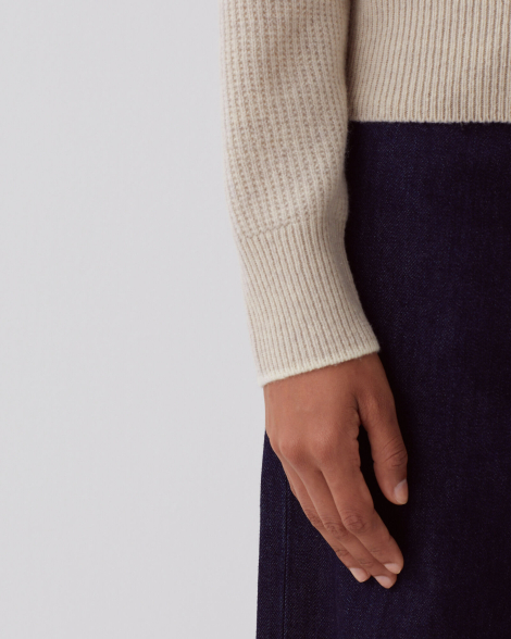 Свитер на полумолнии UNIQLO из шерсти 1159831587 (Бежевый M)