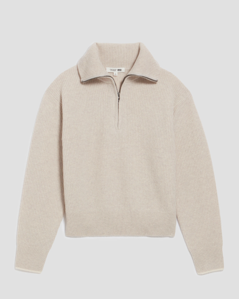 Свитер на полумолнии UNIQLO из шерсти 1159831587 (Бежевый M)