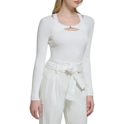 Женский вязаный свитер Calvin Klein в рубчик 1159832856 (Молочный M)