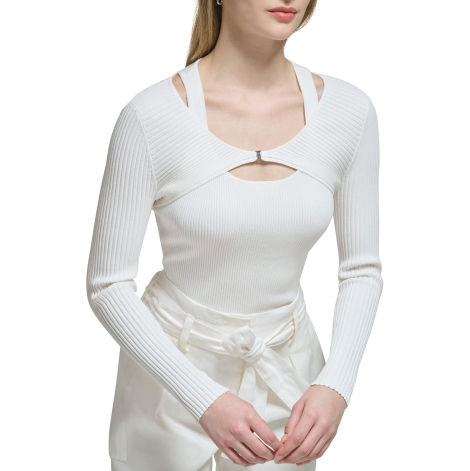 Женский вязаный свитер Calvin Klein в рубчик 1159832856 (Молочный M)