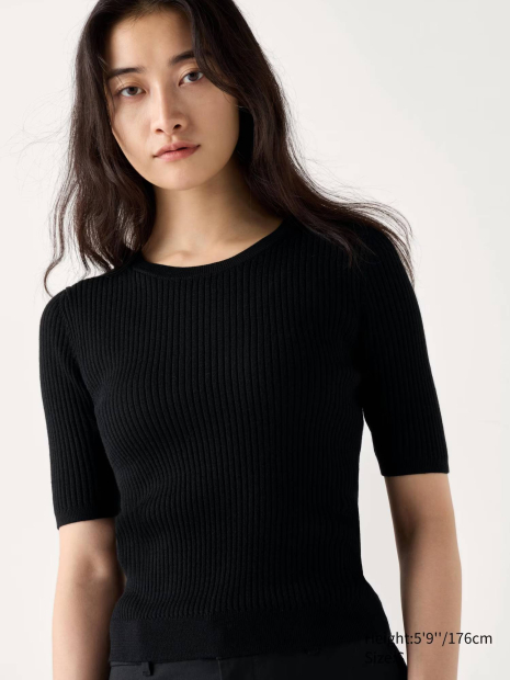 Шерстяной свитер UNIQLO с коротким рукавом 1159832967 (Черный XXL)