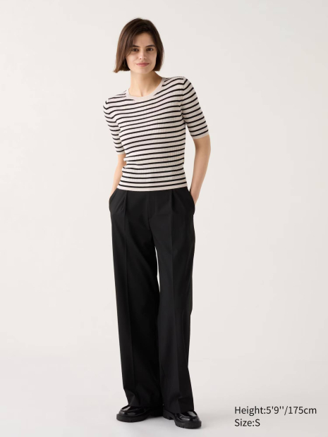 Шерстяной свитер UNIQLO с коротким рукавом 1159833658 (Молочный M)