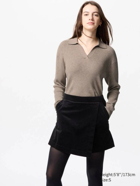 Эластичный свитер UNIQLO с V-образным вырезом 1159834073 (Коричневый L)