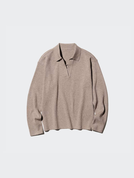 Эластичный свитер UNIQLO с V-образным вырезом 1159834073 (Коричневый L)
