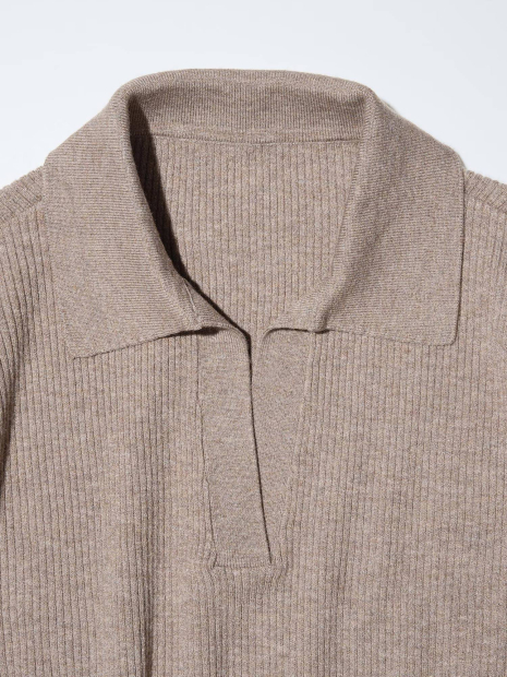 Эластичный свитер UNIQLO с V-образным вырезом 1159834073 (Коричневый L)