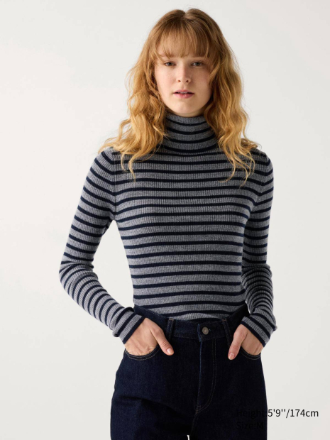 Жіночий светр із високим коміром UNIQLO із мериносової вовни 1159834745 (Сірий S)
