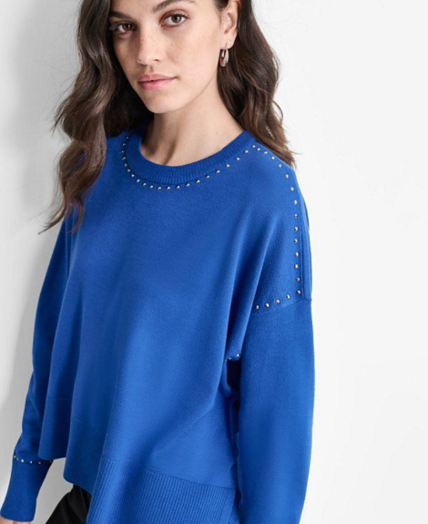 Женский свитер DKNY с металлическими заклепками 1159837391 (Синий XL)