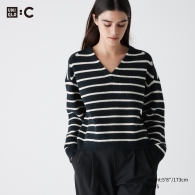 Вязаный свитер UNIQLO в полоску 1159811831 (Черный, L)