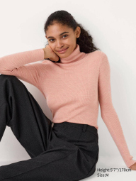 Свитер из мериносовой шерсти UNIQLO водолазка в рубчик 1159832739 (Розовый XXL)