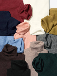 Свитер из мериносовой шерсти UNIQLO водолазка в рубчик 1159832739 (Розовый XXL)