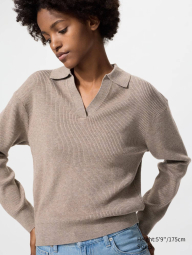 Эластичный свитер UNIQLO с V-образным вырезом 1159834073 (Коричневый L)