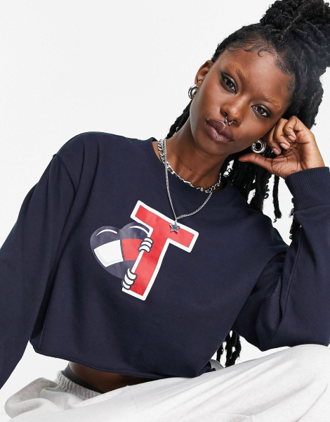 Женский укороченный свитшот Tommy Hilfiger с принтом 1159787443 (Синий, XS)