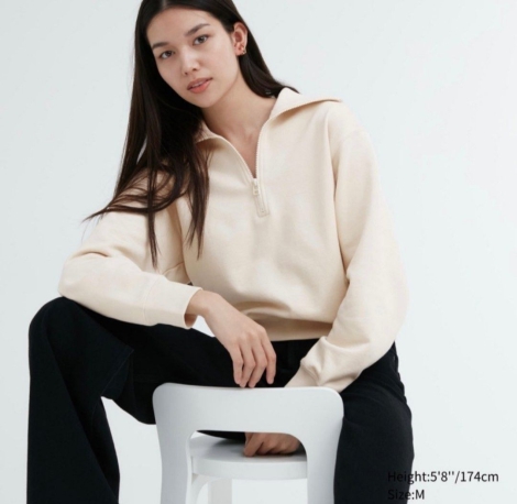 Стильна толстовка UNIQLO з напівблискавкою 1159798440 (Молочний, S)