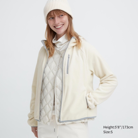 Флісова толстовка на блискавці UNIQLO з капюшоном 1159798580 (Білий, XL)