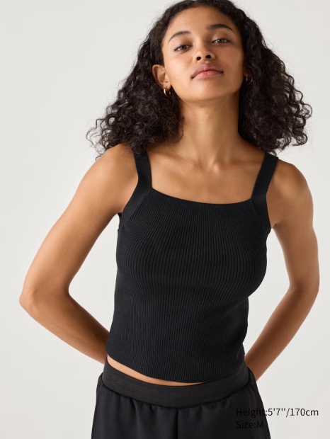 Вязаный топ UNIQLO укороченная майка 1159828265 (Черный XL)
