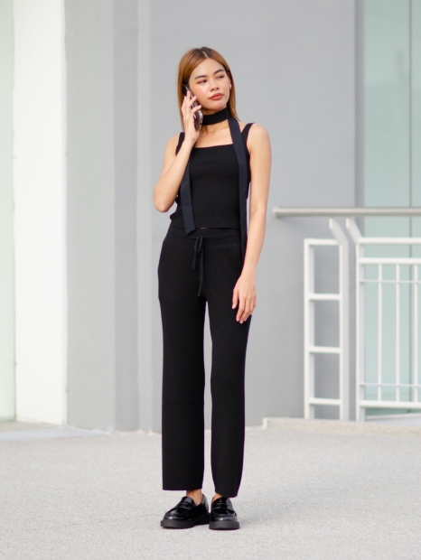 Вязаный топ UNIQLO укороченная майка 1159828265 (Черный XL)